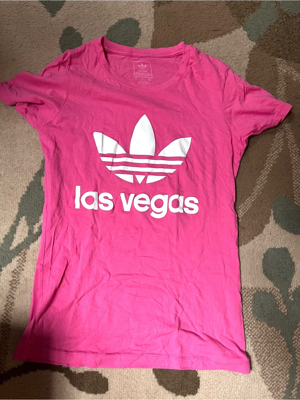Adidas Pink “Las Vegas” Trefoil Graphic Tee, Size Small